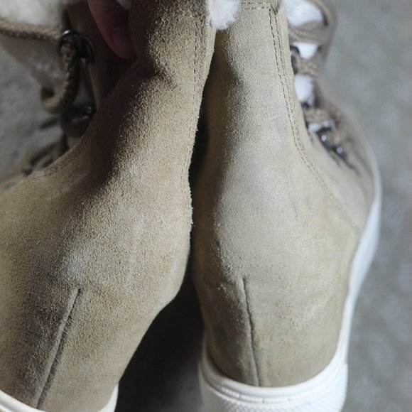 STEVE MADDEN LIFT Size 10B SUEDE WEDGE FAUX FUR ANKLE BOOT - Picture 5 of 6